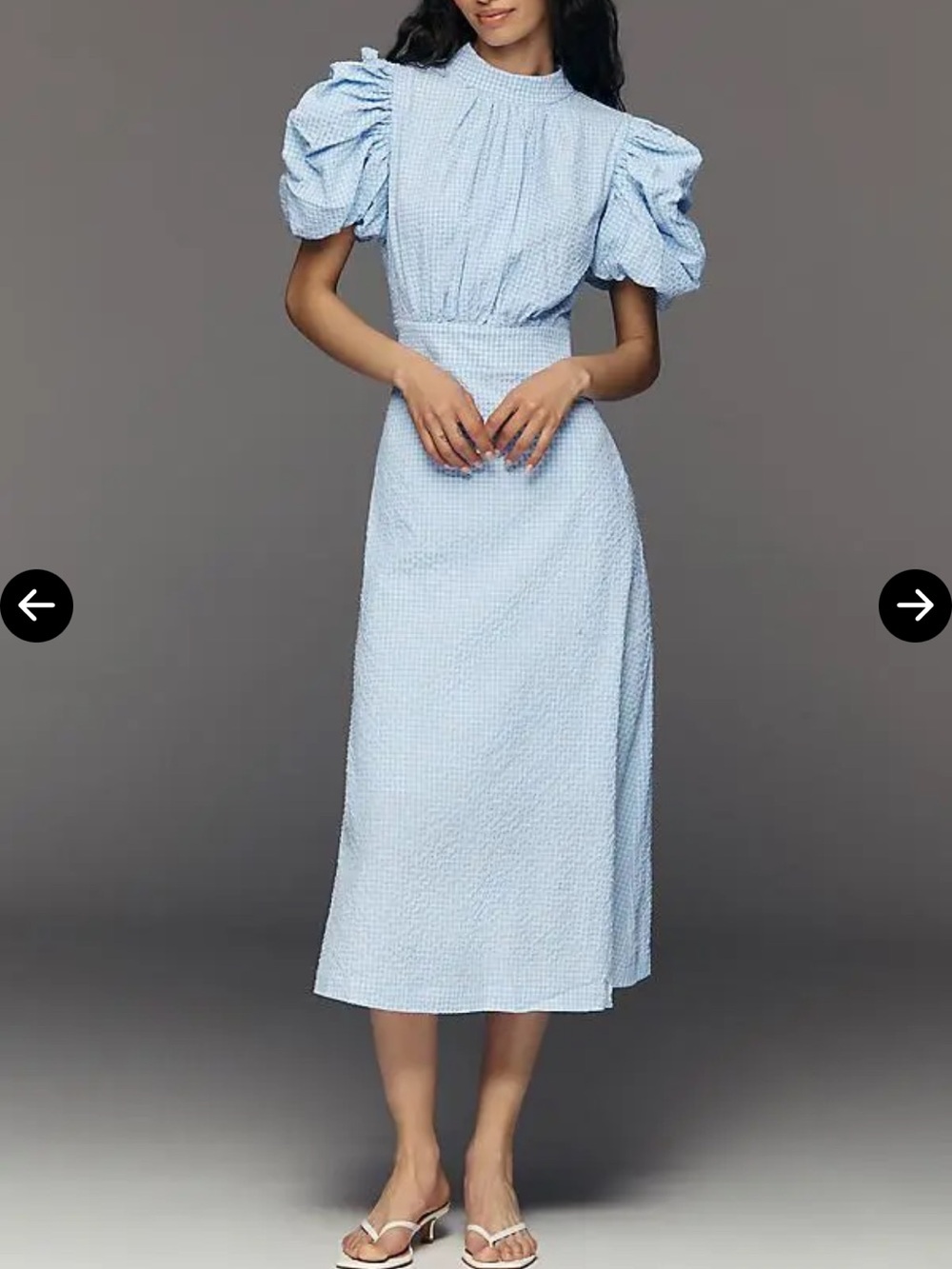 English Factory Light Blue Gingham Puff-Sleeve Midi Dress